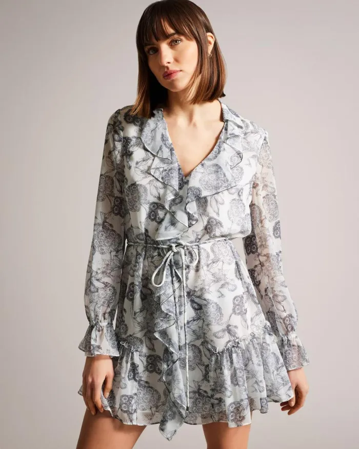Ruffle Detail Mini Dress White Women Ted Baker Clothing