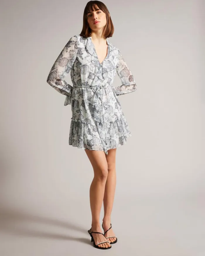 Ruffle Detail Mini Dress White Women Ted Baker Clothing