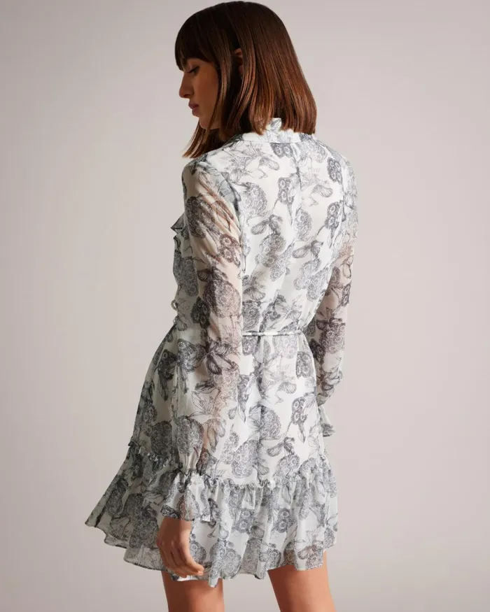 Ruffle Detail Mini Dress White Women Ted Baker Clothing