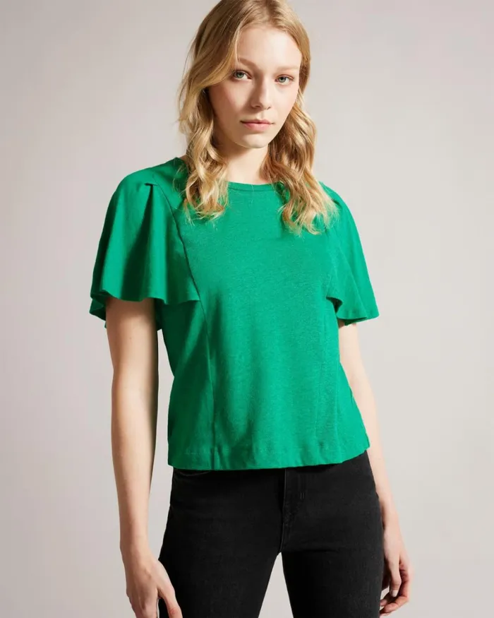 Ruffle Sleeve TShirt Green Women Ted Baker Clothing Ruffle Sleeve TShirt Green Women Ted Baker Clothing