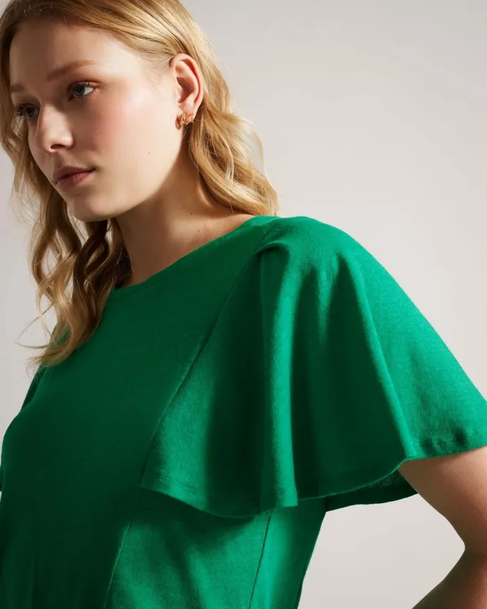 Ruffle Sleeve TShirt Green Women Ted Baker Clothing Ruffle Sleeve TShirt Green Women Ted Baker Clothing