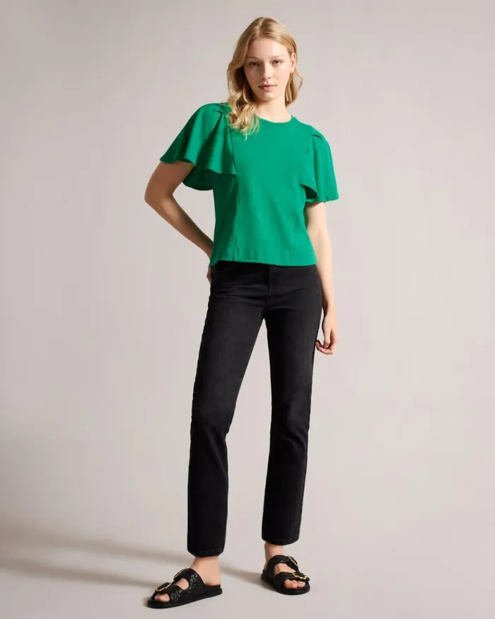 Ruffle Sleeve TShirt Green Women Ted Baker Clothing Ruffle Sleeve TShirt Green Women Ted Baker Clothing