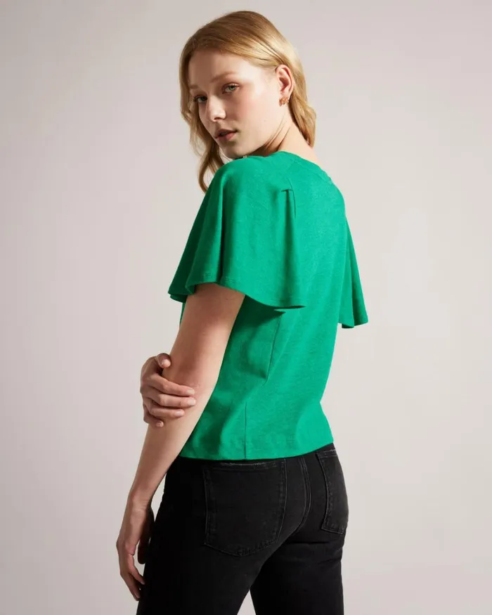 Ruffle Sleeve TShirt Green Women Ted Baker Clothing Ruffle Sleeve TShirt Green Women Ted Baker Clothing