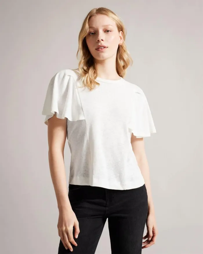 Ruffle Sleeve TShirt White Women Ted Baker Clothing Ruffle Sleeve TShirt White Women Ted Baker Clothing