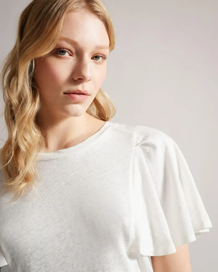 Ruffle Sleeve TShirt White Women Ted Baker Clothing Ruffle Sleeve TShirt White Women Ted Baker Clothing