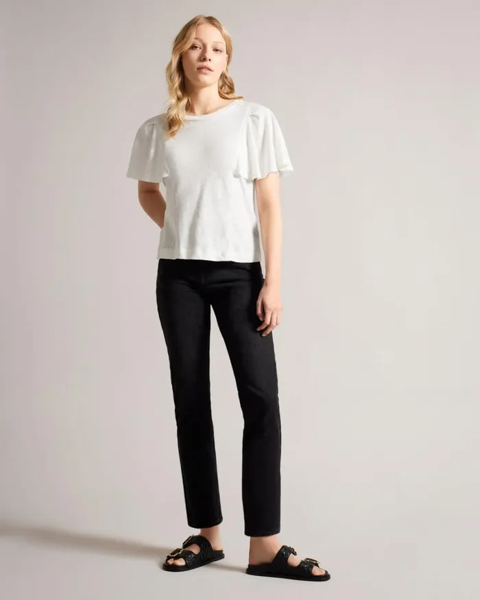 Ruffle Sleeve TShirt White Women Ted Baker Clothing Ruffle Sleeve TShirt White Women Ted Baker Clothing