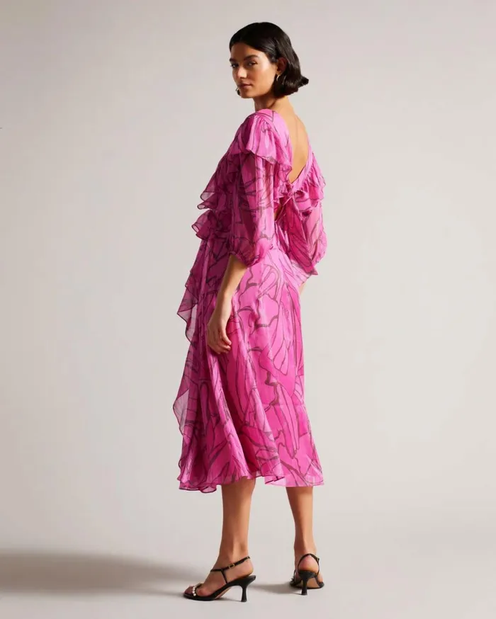 Ruffled Abstract Print Pinafore Dress Bright Pink Women Ted Baker Clothing