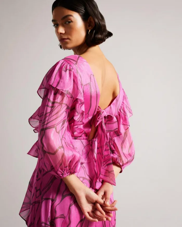 Ruffled Abstract Print Pinafore Dress Bright Pink Women Ted Baker Clothing