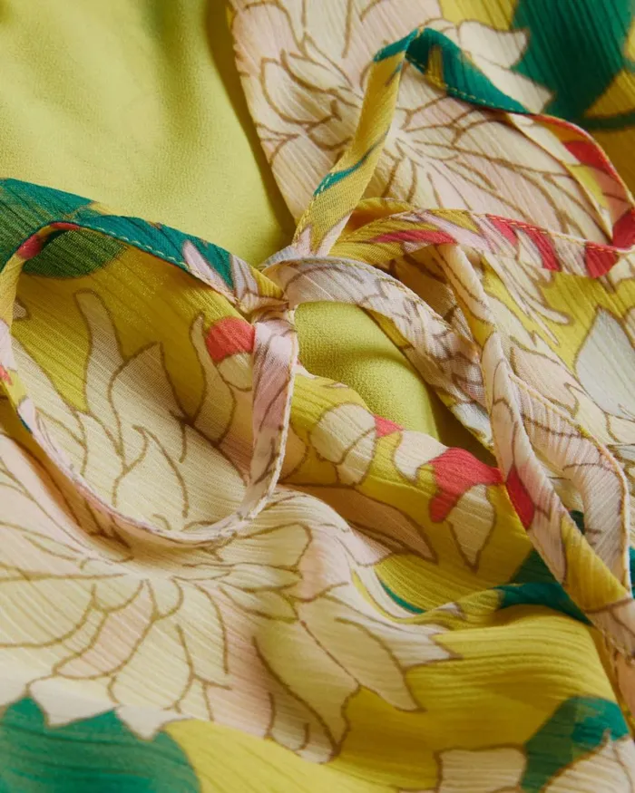 Ruffled Floral Puff Sleeve Top Medium Yellow Women Ted Baker Clothing