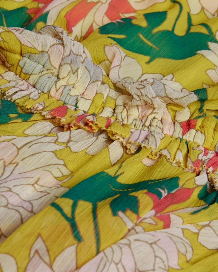 Ruffled Floral Puff Sleeve Top Medium Yellow Women Ted Baker Clothing