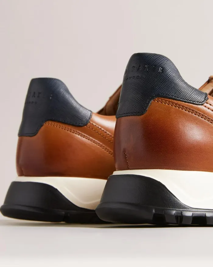 Saffiano Leather Trainers Tan Men Ted Baker Sneakers