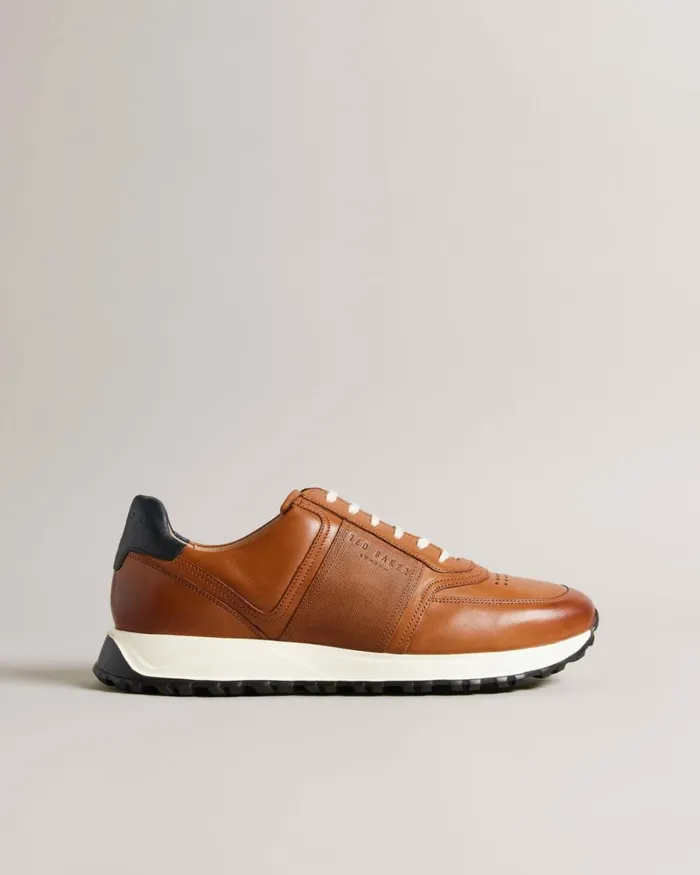 Saffiano Leather Trainers Tan Men Ted Baker Sneakers