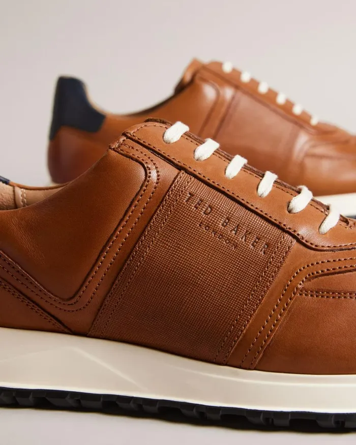 Saffiano Leather Trainers Tan Men Ted Baker Sneakers