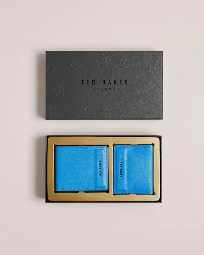 Saffiano Wallet And Cardholder Set Blue Men Ted Baker Wallets and Card Holders