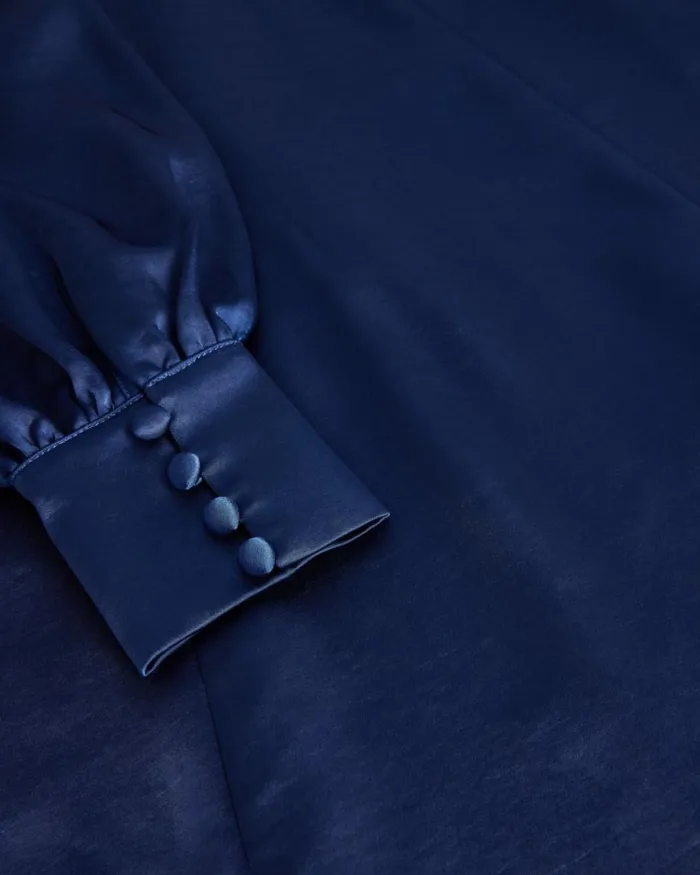 Satin Midi Dress With Blouson Sleeve Dark Blue Women Ted Baker Clothing