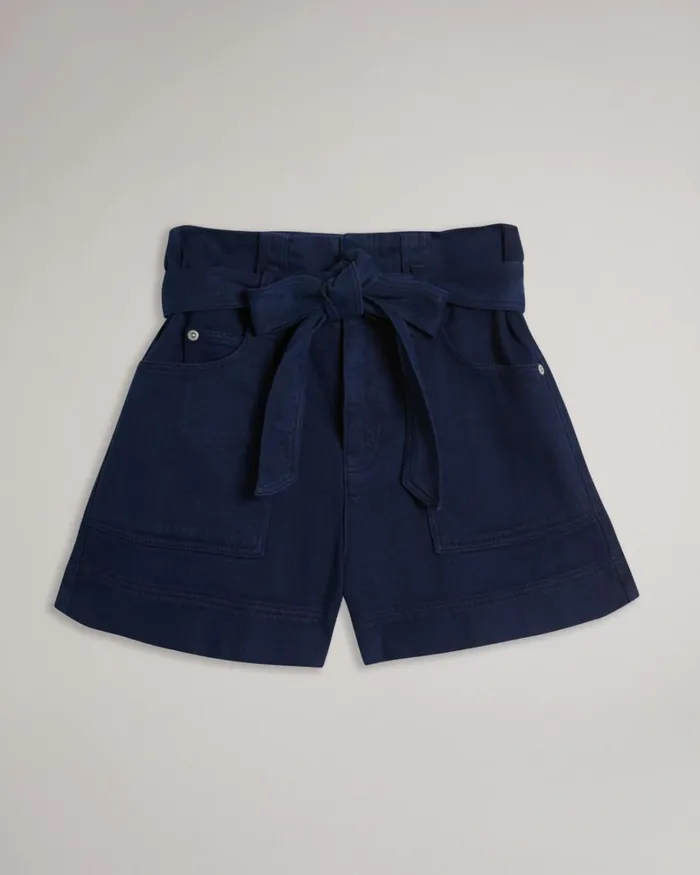 Self Tie High Waist Denim Shorts Dark Blue Women Ted Baker Clothing
