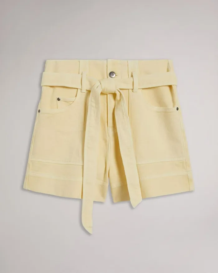 Self Tie High Waist Denim Shorts Light Yellow Women Ted Baker Clothing