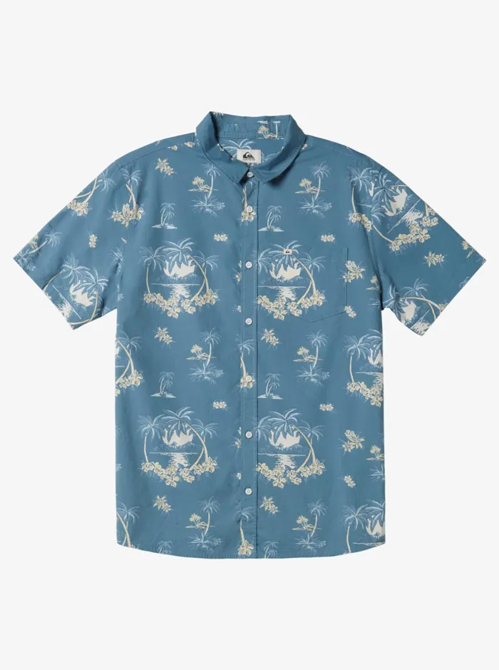 Shirts and Polos Men Quiksilver Palm Spritz Short Sleeve Woven Shirt Agean Blue Palm Spritz Shirts and Polos Men Quiksilver Palm Spritz Short Sleeve Woven Shirt Agean Blue Palm Spritz