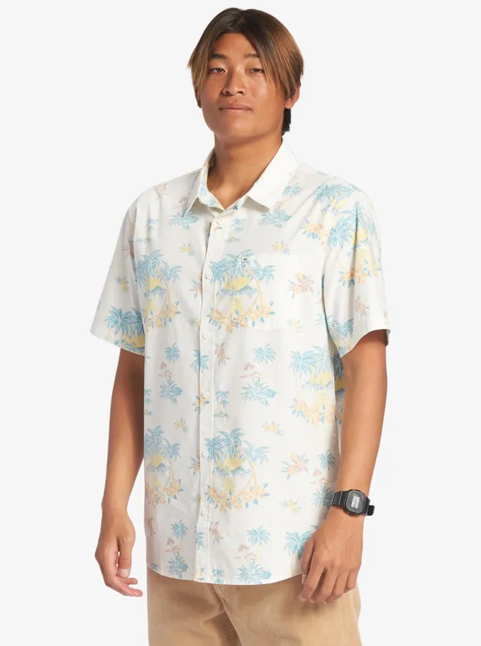 Shirts and Polos Men Quiksilver Palm Spritz Short Sleeve Woven Shirt Snow White Palm Spritz Shirts and Polos Men Quiksilver Palm Spritz Short Sleeve Woven Shirt Snow White Palm Spritz