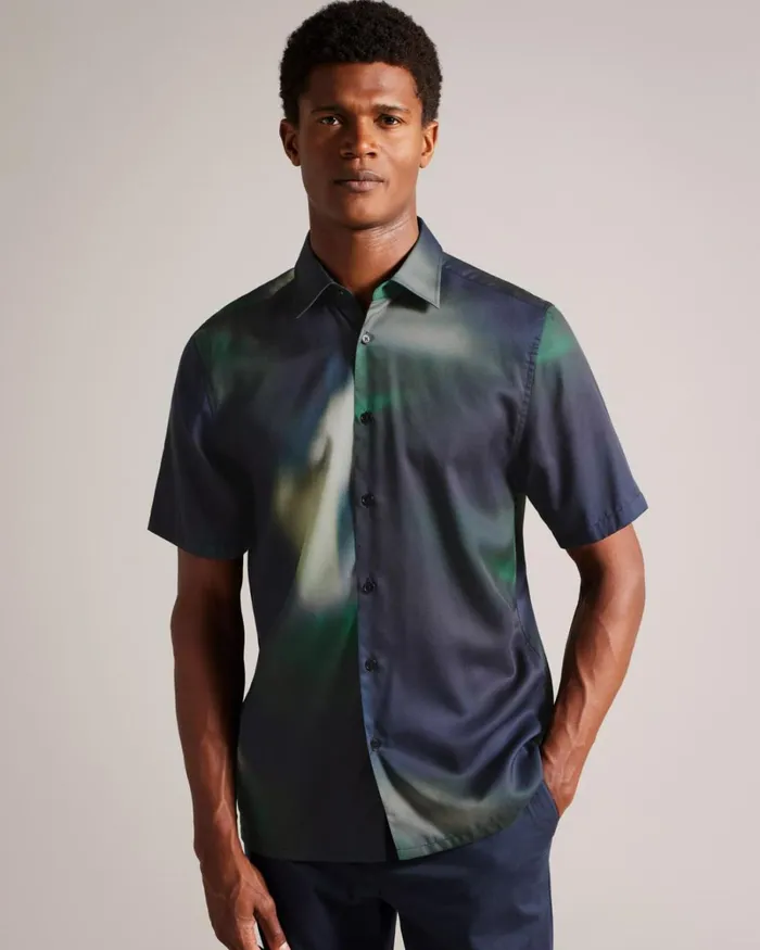 Short Sleeve Abstract Print Lyocell Shirt Navy Men Ted Baker Clothing Short Sleeve Abstract Print Lyocell Shirt Navy Men Ted Baker Clothing