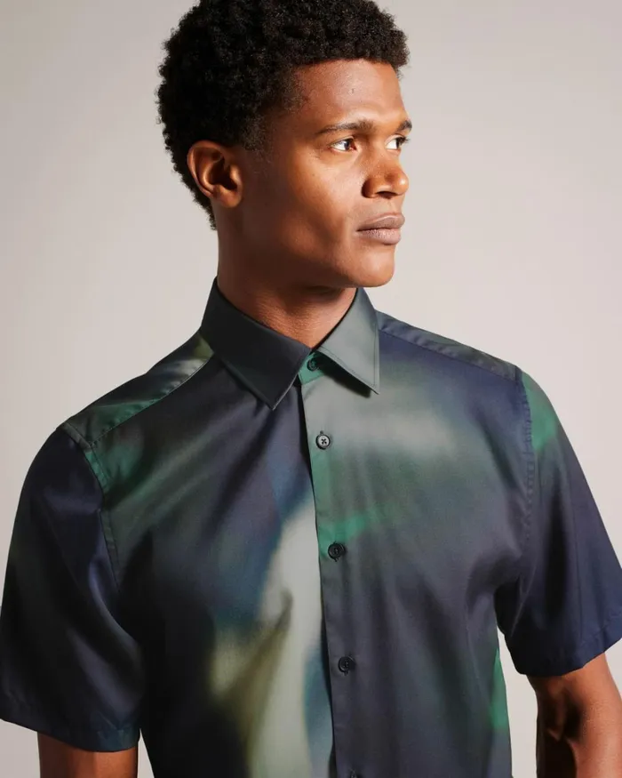 Short Sleeve Abstract Print Lyocell Shirt Navy Men Ted Baker Clothing Short Sleeve Abstract Print Lyocell Shirt Navy Men Ted Baker Clothing