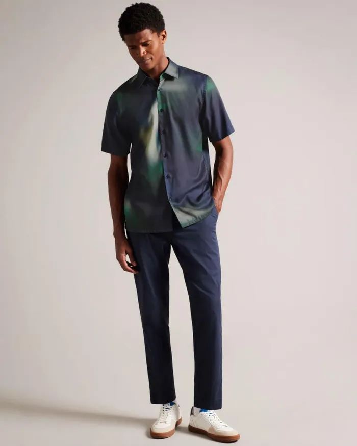 Short Sleeve Abstract Print Lyocell Shirt Navy Men Ted Baker Clothing Short Sleeve Abstract Print Lyocell Shirt Navy Men Ted Baker Clothing