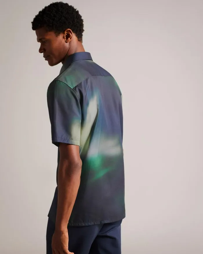 Short Sleeve Abstract Print Lyocell Shirt Navy Men Ted Baker Clothing Short Sleeve Abstract Print Lyocell Shirt Navy Men Ted Baker Clothing