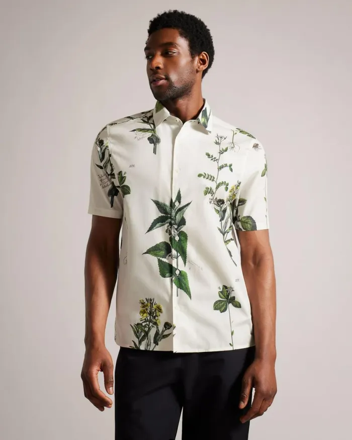 Short Sleeve Botanical Print Shirt Ecru Men Ted Baker Clothing Short Sleeve Botanical Print Shirt Ecru Men Ted Baker Clothing