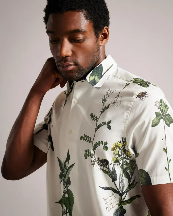 Short Sleeve Botanical Print Shirt Ecru Men Ted Baker Clothing Short Sleeve Botanical Print Shirt Ecru Men Ted Baker Clothing