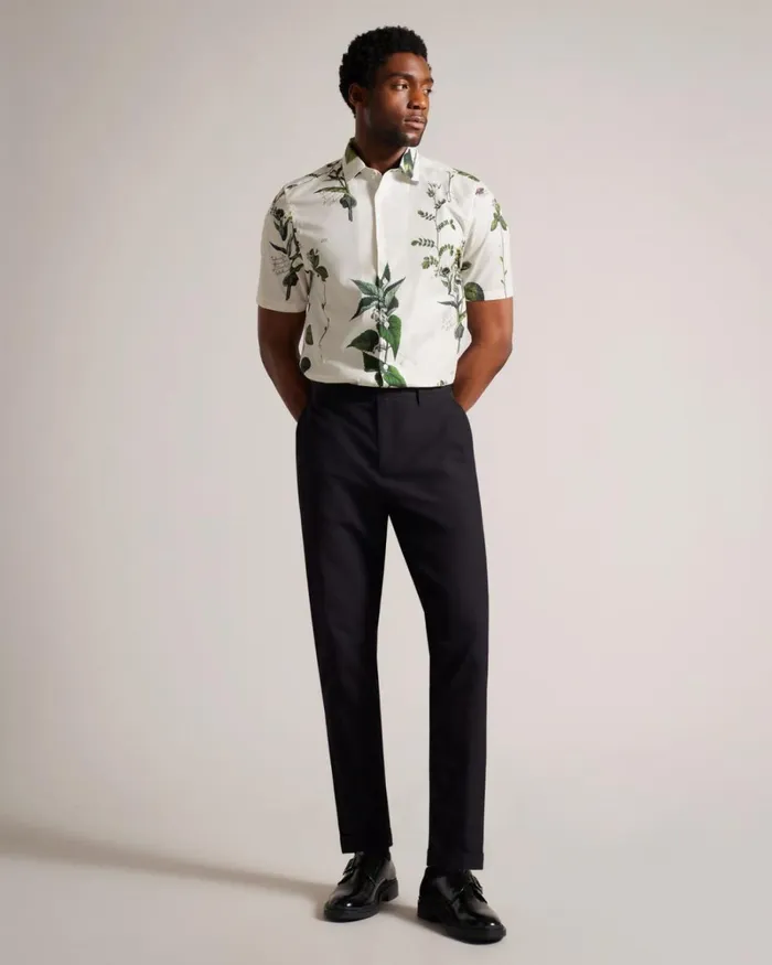 Short Sleeve Botanical Print Shirt Ecru Men Ted Baker Clothing Short Sleeve Botanical Print Shirt Ecru Men Ted Baker Clothing
