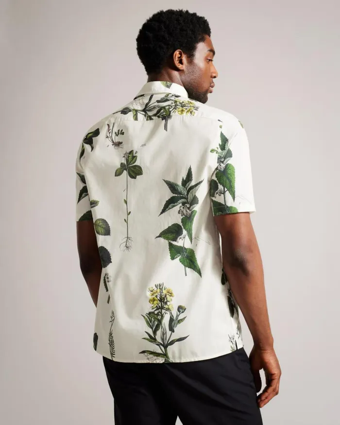 Short Sleeve Botanical Print Shirt Ecru Men Ted Baker Clothing Short Sleeve Botanical Print Shirt Ecru Men Ted Baker Clothing