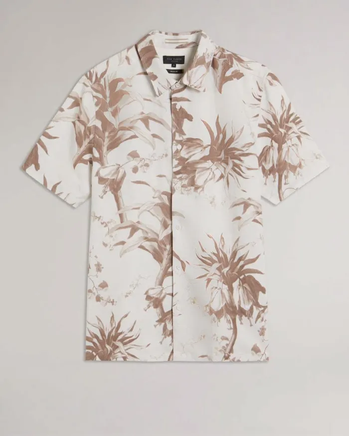 Short Sleeve Botanical Print Shirt Natural Men Ted Baker Clothing