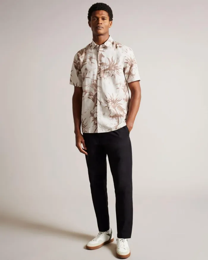 Short Sleeve Botanical Print Shirt Natural Men Ted Baker Clothing
