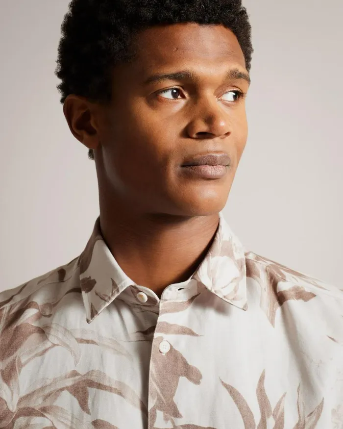 Short Sleeve Botanical Print Shirt Natural Men Ted Baker Clothing