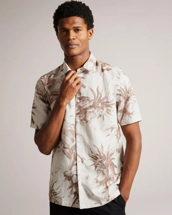 Short Sleeve Botanical Print Shirt Natural Men Ted Baker Clothing