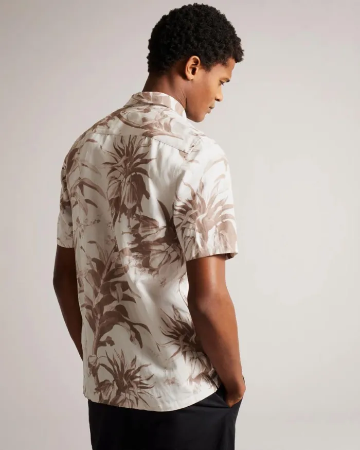Short Sleeve Botanical Print Shirt Natural Men Ted Baker Clothing
