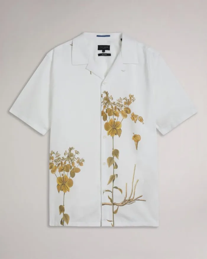 Short Sleeve Botanical Print Shirt White Men Ted Baker Clothing