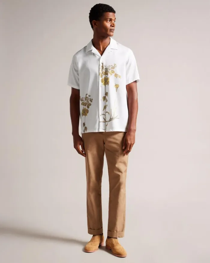 Short Sleeve Botanical Print Shirt White Men Ted Baker Clothing