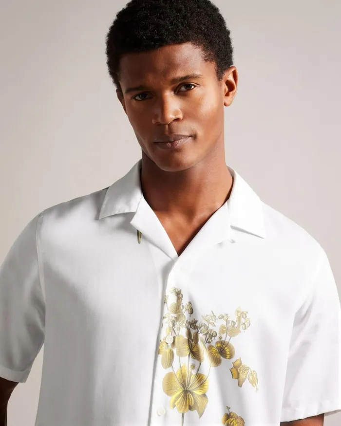 Short Sleeve Botanical Print Shirt White Men Ted Baker Clothing