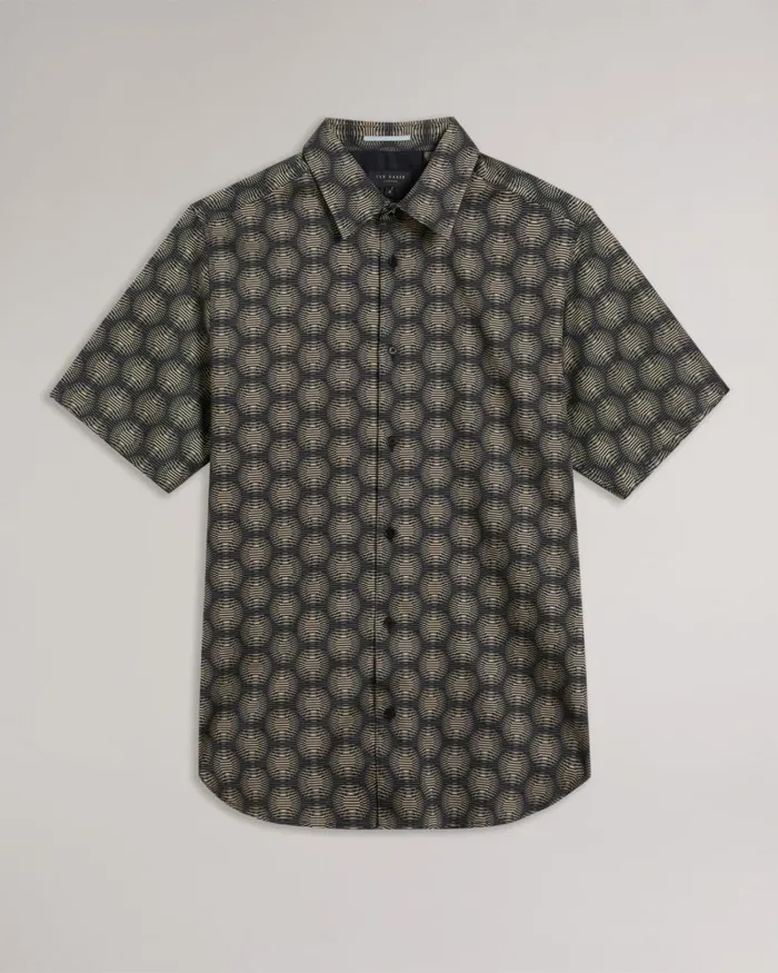 Short Sleeve Circle Geometric Shirt Navy Men Ted Baker Clothing