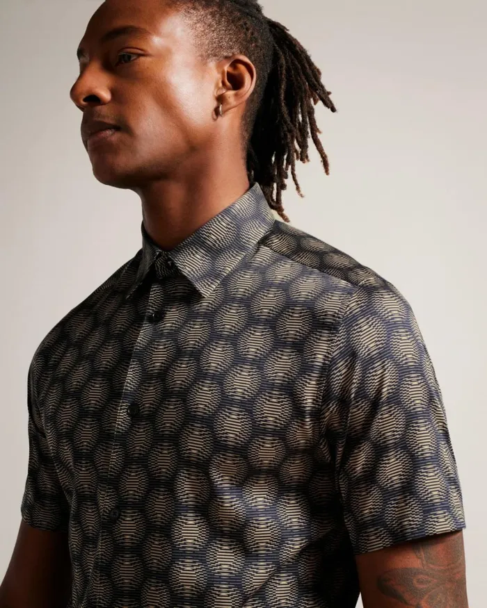 Short Sleeve Circle Geometric Shirt Navy Men Ted Baker Clothing Short Sleeve Circle Geometric Shirt Navy Men Ted Baker Clothing