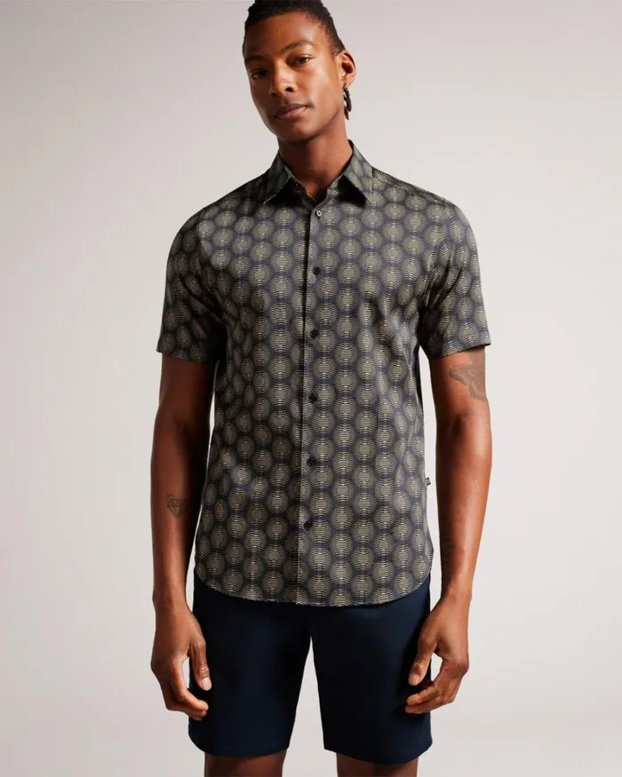Short Sleeve Circle Geometric Shirt Navy Men Ted Baker Clothing Short Sleeve Circle Geometric Shirt Navy Men Ted Baker Clothing