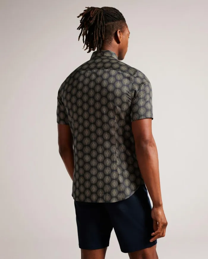 Short Sleeve Circle Geometric Shirt Navy Men Ted Baker Clothing Short Sleeve Circle Geometric Shirt Navy Men Ted Baker Clothing