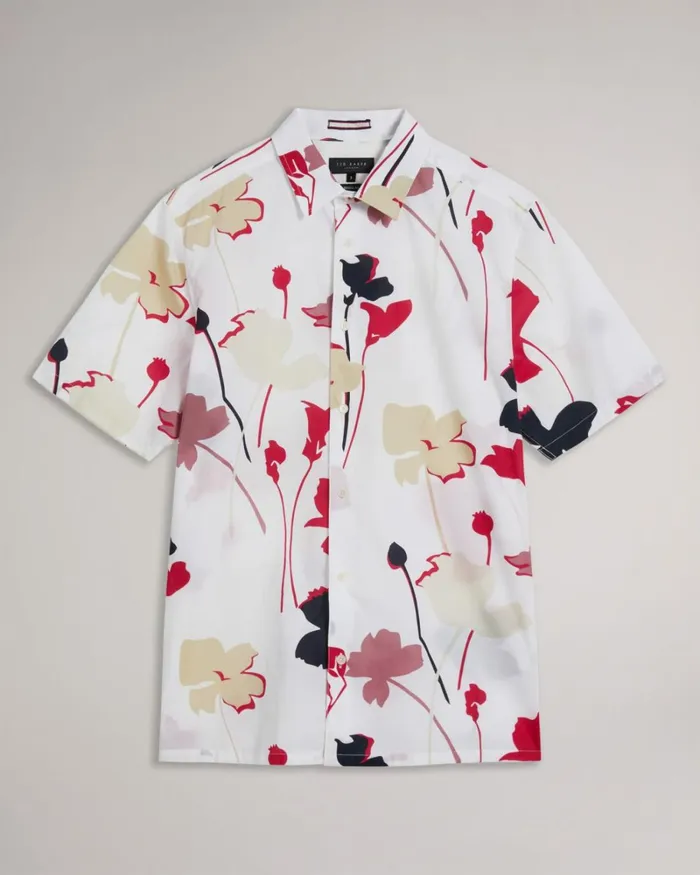 Short Sleeve Colourful Silhouette Print Shirt White Men Ted Baker Clothing