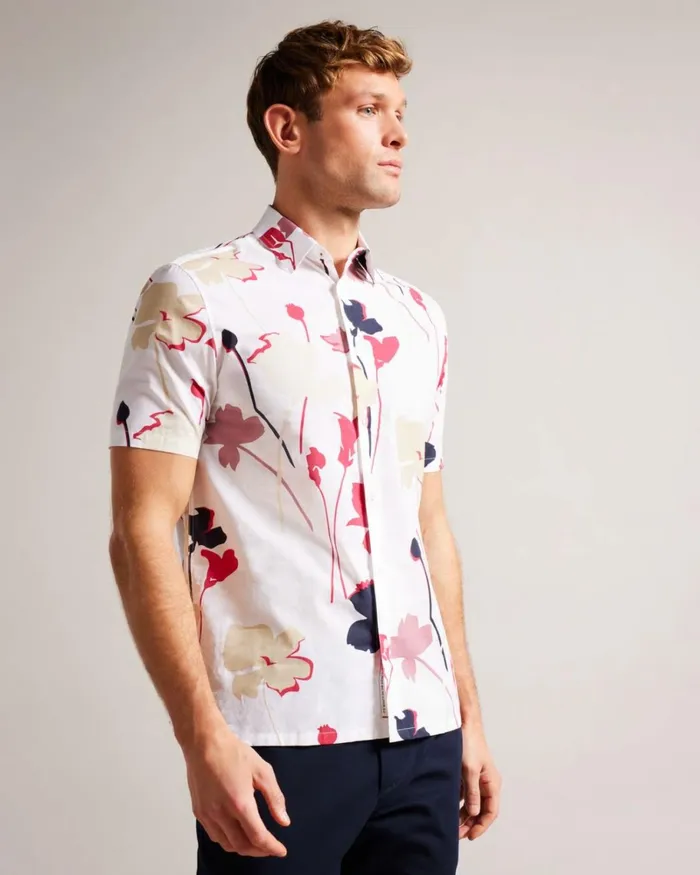 Short Sleeve Colourful Silhouette Print Shirt White Men Ted Baker Clothing Short Sleeve Colourful Silhouette Print Shirt White Men Ted Baker Clothing