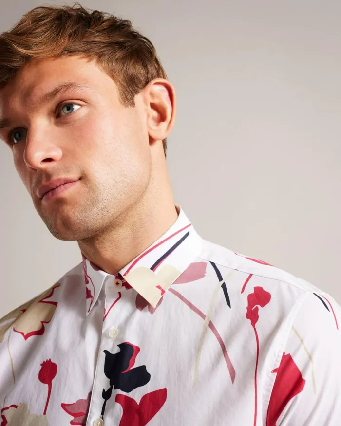 Short Sleeve Colourful Silhouette Print Shirt White Men Ted Baker Clothing Short Sleeve Colourful Silhouette Print Shirt White Men Ted Baker Clothing