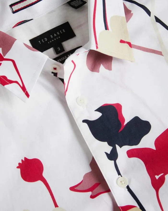 Short Sleeve Colourful Silhouette Print Shirt White Men Ted Baker Clothing Short Sleeve Colourful Silhouette Print Shirt White Men Ted Baker Clothing