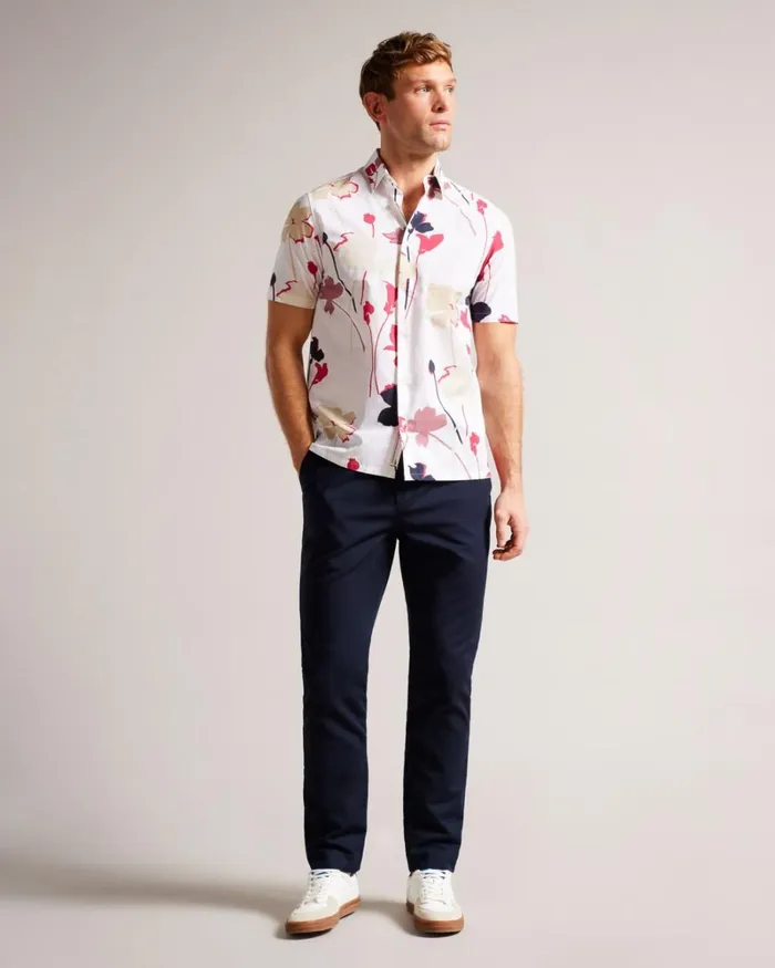 Short Sleeve Colourful Silhouette Print Shirt White Men Ted Baker Clothing Short Sleeve Colourful Silhouette Print Shirt White Men Ted Baker Clothing