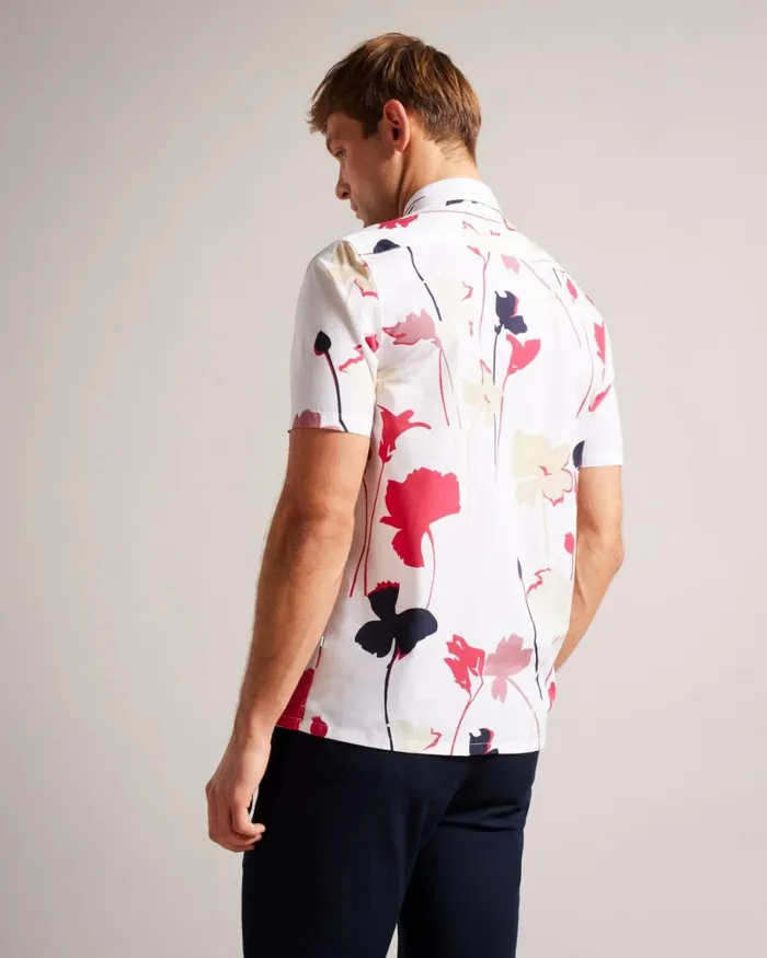 Short Sleeve Colourful Silhouette Print Shirt White Men Ted Baker Clothing Short Sleeve Colourful Silhouette Print Shirt White Men Ted Baker Clothing