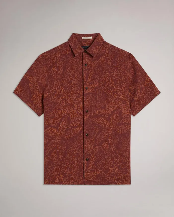 Short Sleeve Coral Print Shirt Maroon Men Ted Baker Shirts
